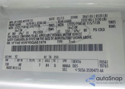 2013 Ford E-150 Commercial from USA, damaged, VIN 1FTNE1EW1DDA61978